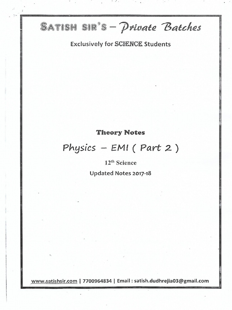 Satish Sir 12th EMI Part 2 Notes | PDF