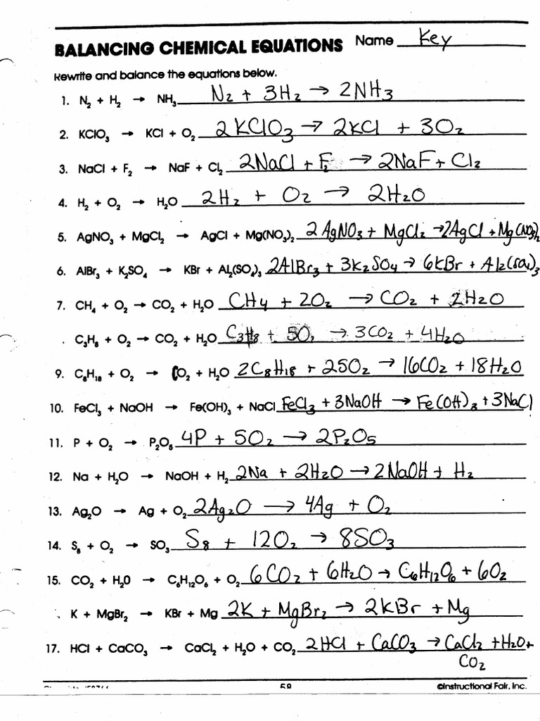 Balancing Chemical Equations KEY | PDF