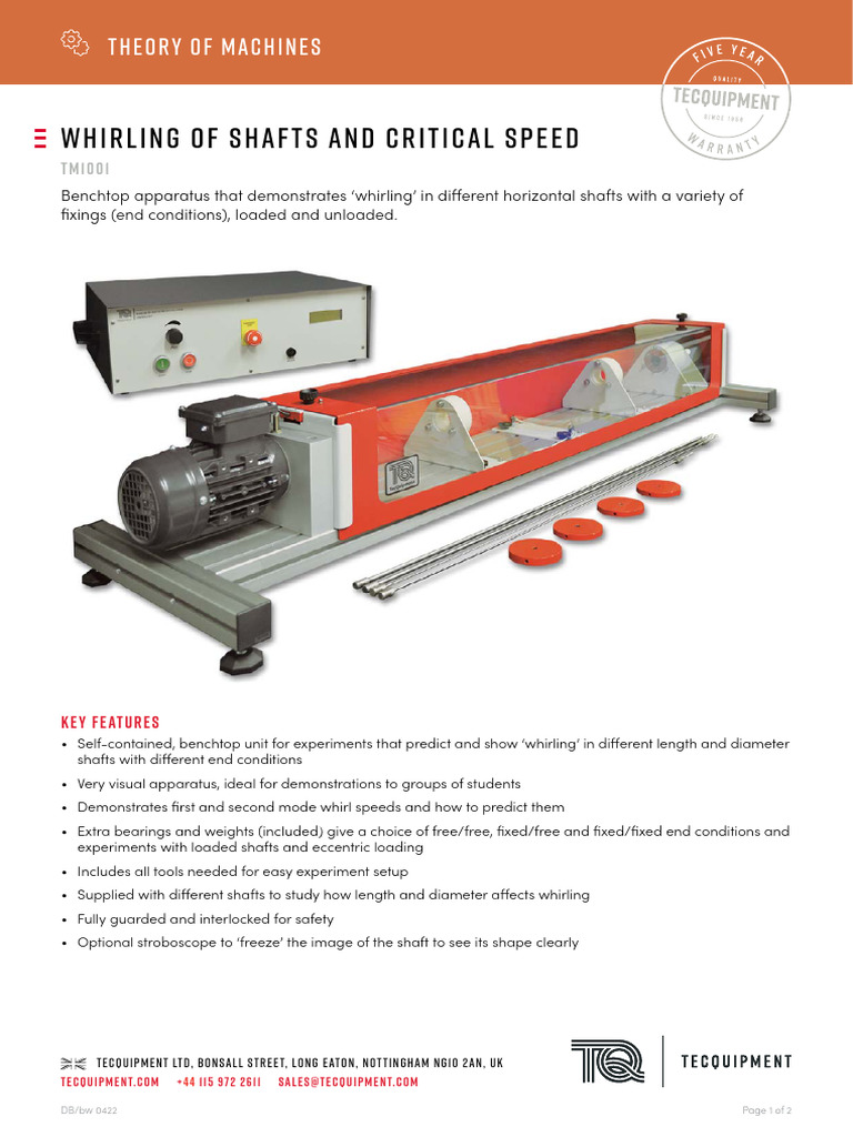 Whirling of Shafts Apparatus TM1001 | PDF | Instrumentation | Phase (Waves)