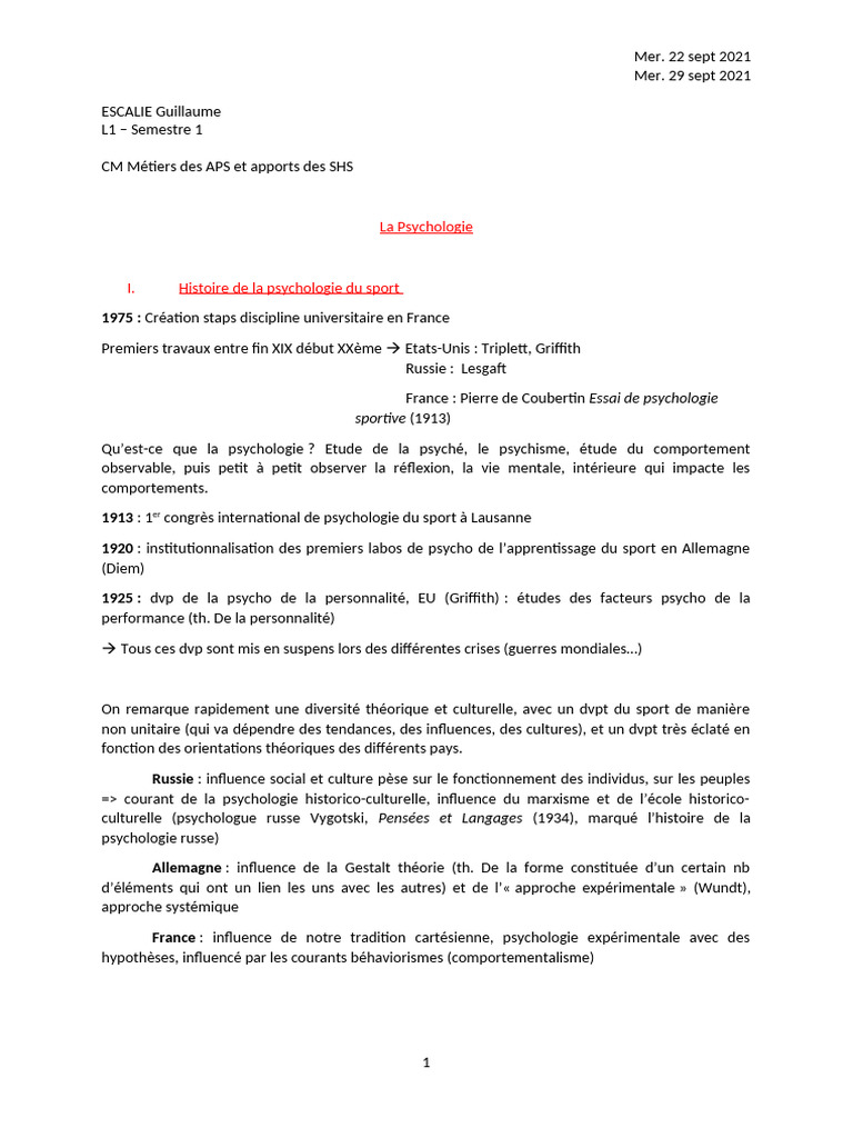 Histoire et formation en psychologie du sport | PDF | Psychologie | Des ...