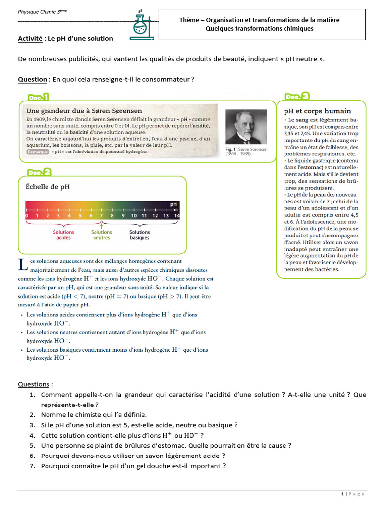 Comprendre le pH des solutions chimiques | PDF