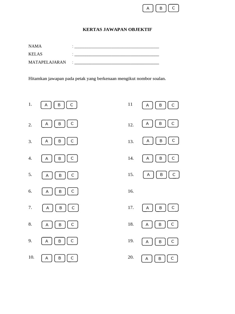 Kertas Jawapan Objective C Option | PDF