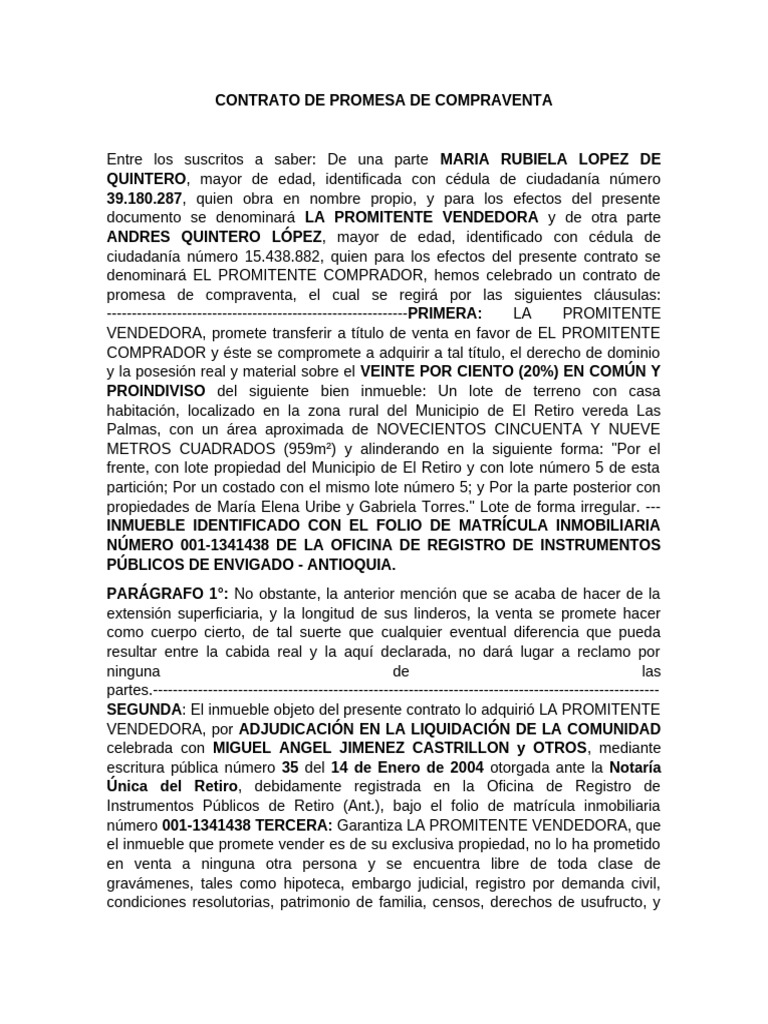 Contrato de Promesa de Compraventa Inmueble | PDF | Ley común