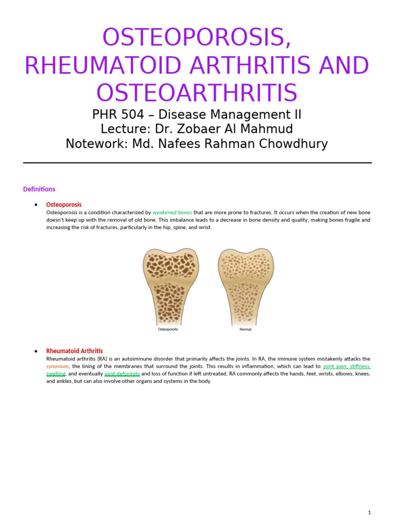 Osteoporosis, Rheumatoid Arthritis and Osteoarthritis | PDF | Bone ...