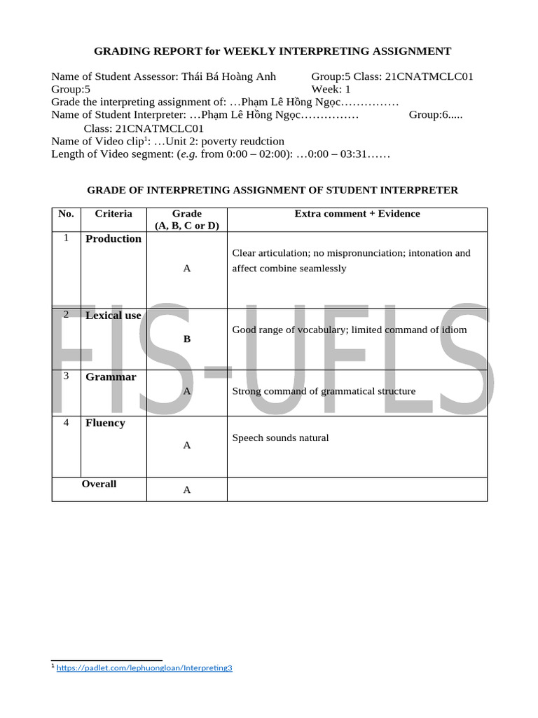 Grading Report For Weekly Interpreting 3 Assignment 2 | PDF | Speech ...