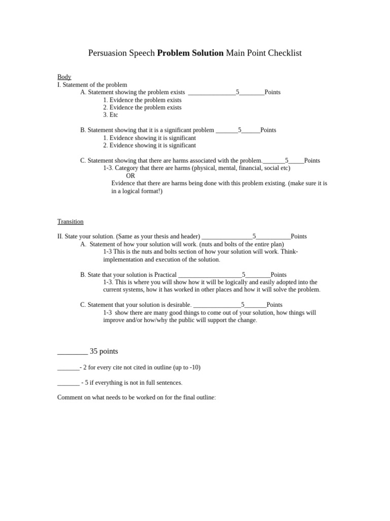 Problem Solution Persuasive Speech Examples