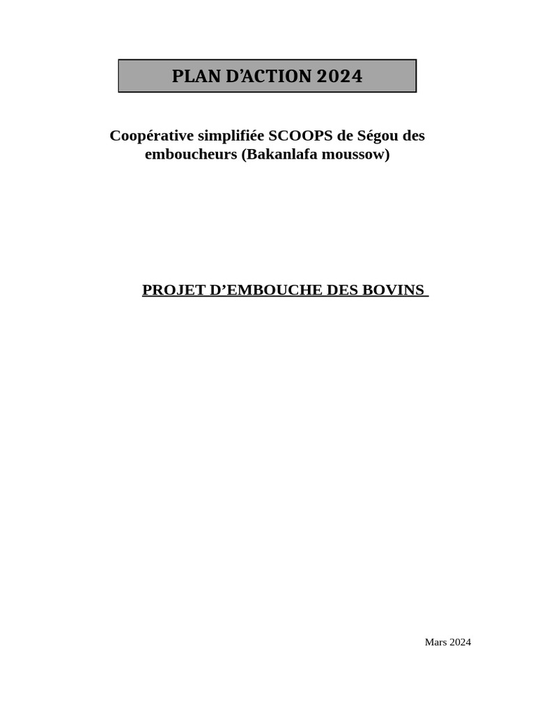 Projet d'Embouche Bovine à Ségou | PDF | Bovins domestiques | Agriculture