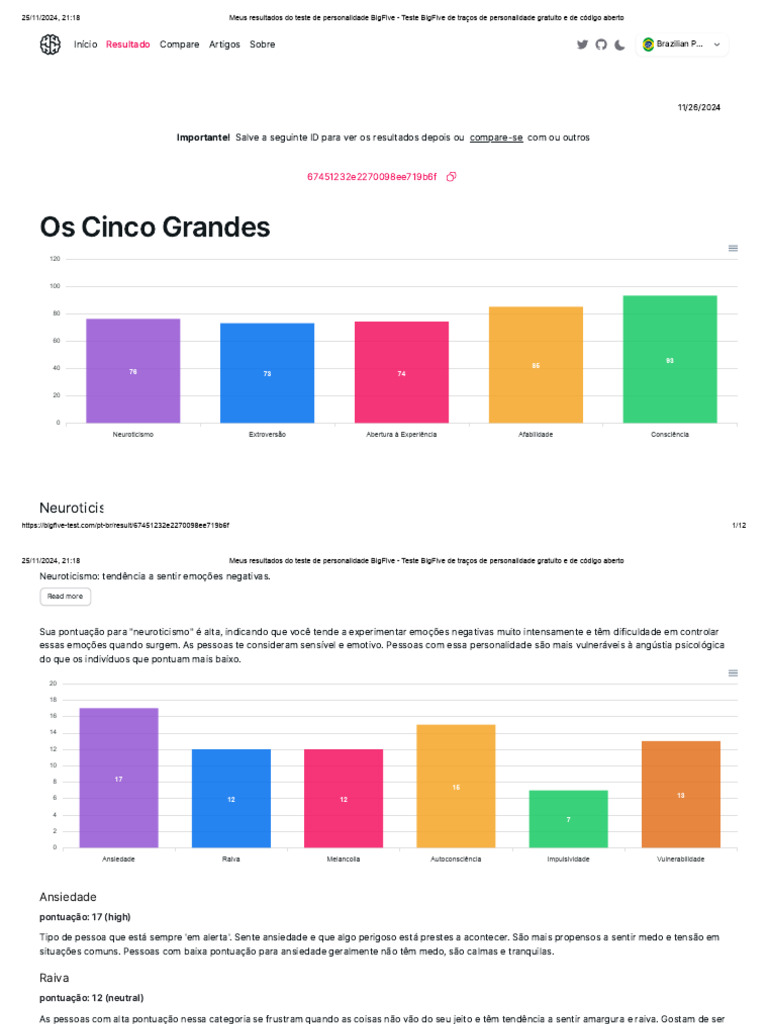 Meus resultados do teste de personalidade bigfive teste bigfive de