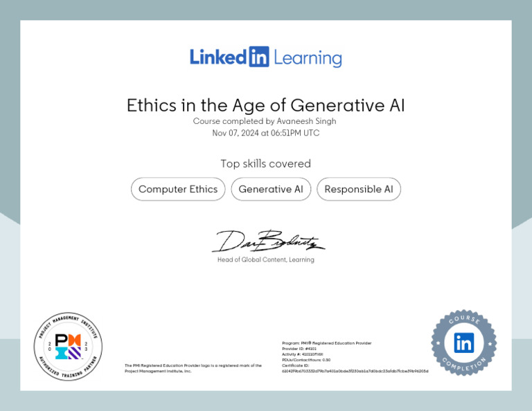 CertificateOfCompletion - Ethics in The Age of Generative AI-3 | PDF