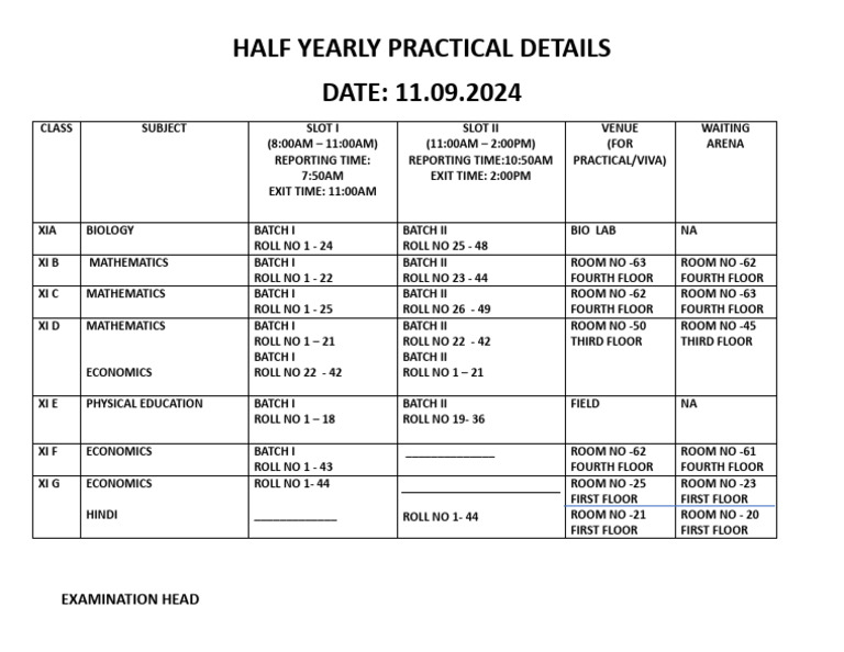 11.09.2024 Half Yearly Practical Details For Xi (09.09.2024) ... | PDF