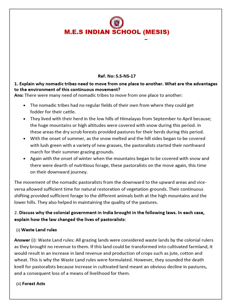G9-SS-NS-17-Pastoralist in The Modern World-24-25 | PDF | Pastoralism ...