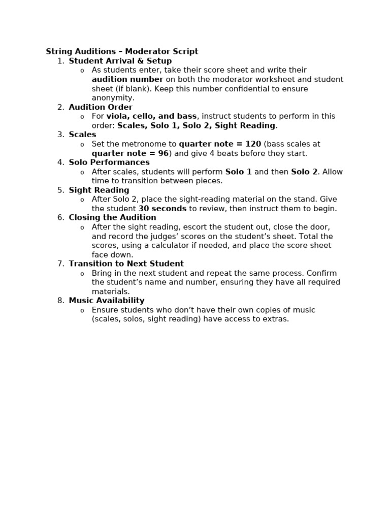 String Audition Moderator Guidelines | PDF
