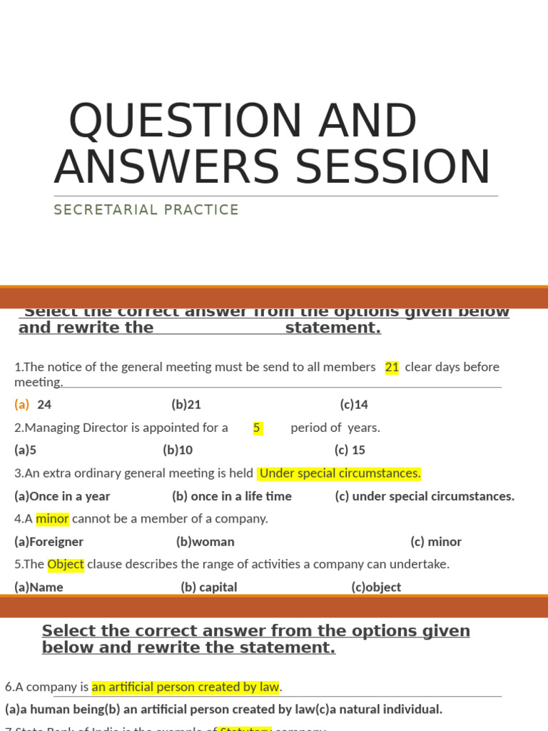 Secretarial Practice Q&A Guide | PDF | Government | Business Law