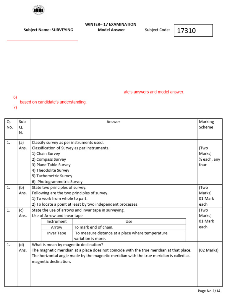 17310 2017 Winter Model Answer paper | PDF | Surveying | Rotation