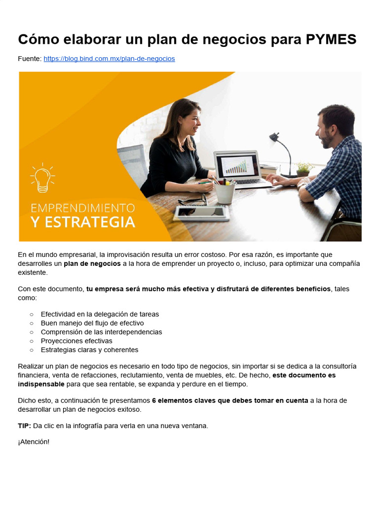 Cómo Elaborar Un Plan de Negocios para PYMES | PDF | Plan de negocios ...
