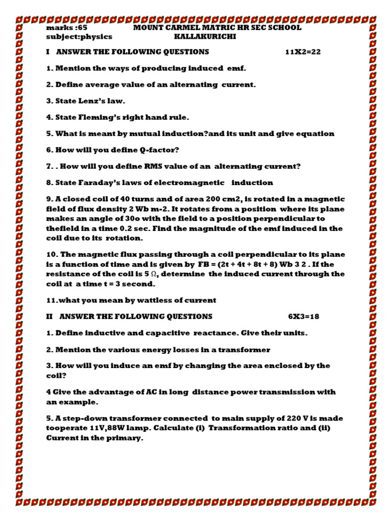 12th Physics Unit Test 4 Model Question Paper English Medium PDF ...