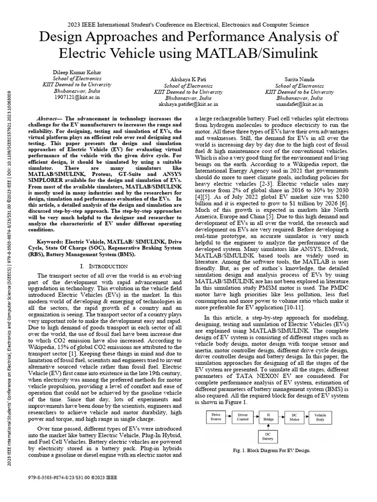 EV Design Using MATLAB/Simulink | PDF | Electric Vehicle | Vehicles