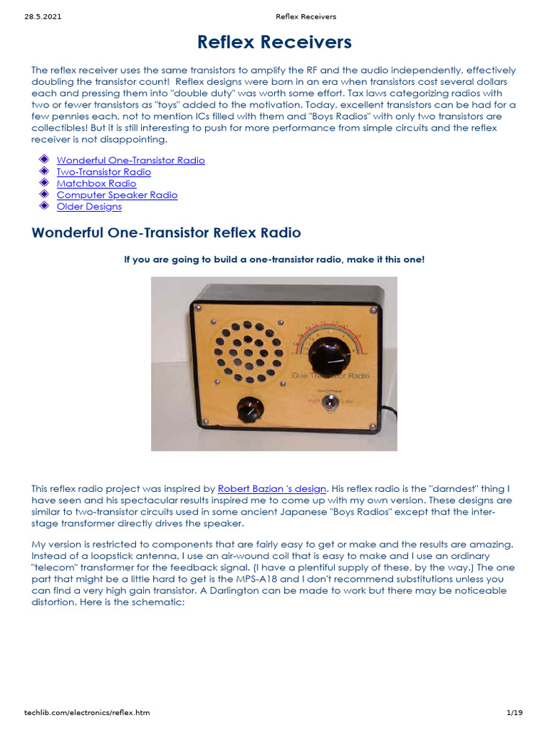 Reflex Receiver Design and Projects | PDF | Inductor | Amplifier