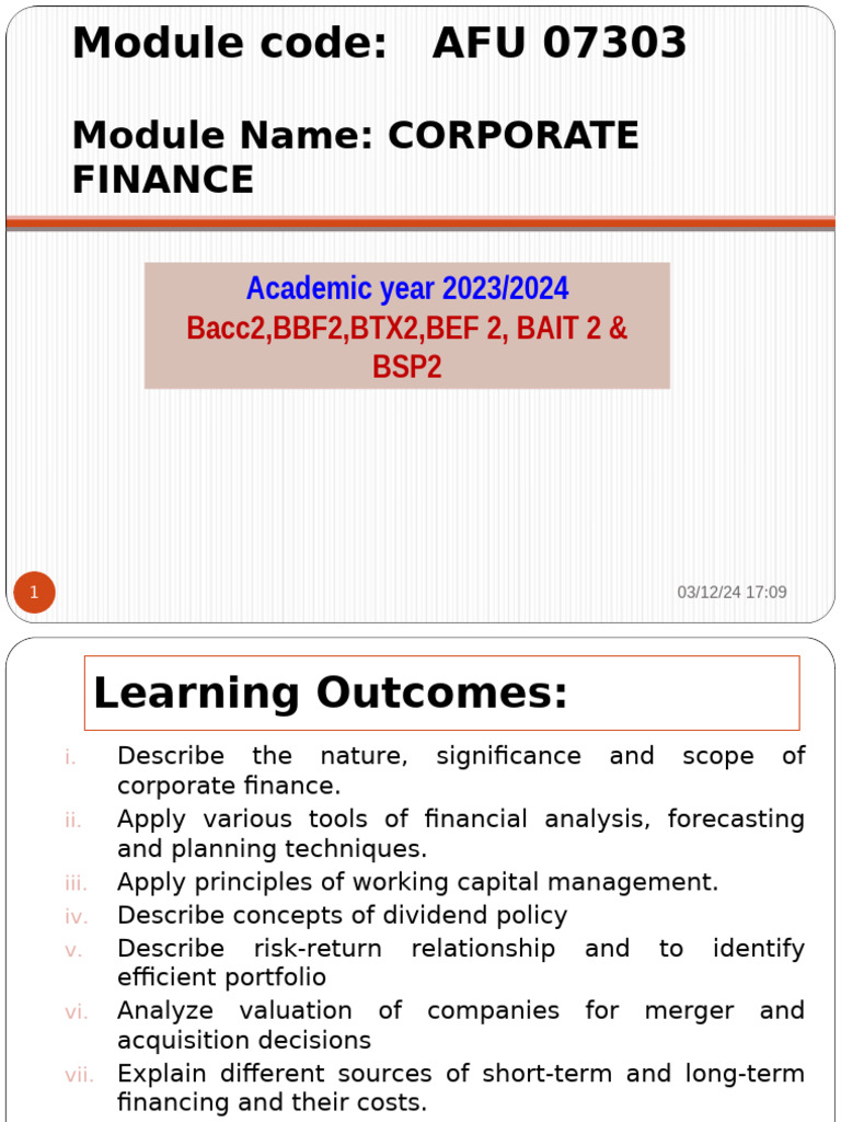 Corporate Finance Overview and Principles | PDF | Present Value | Dividend