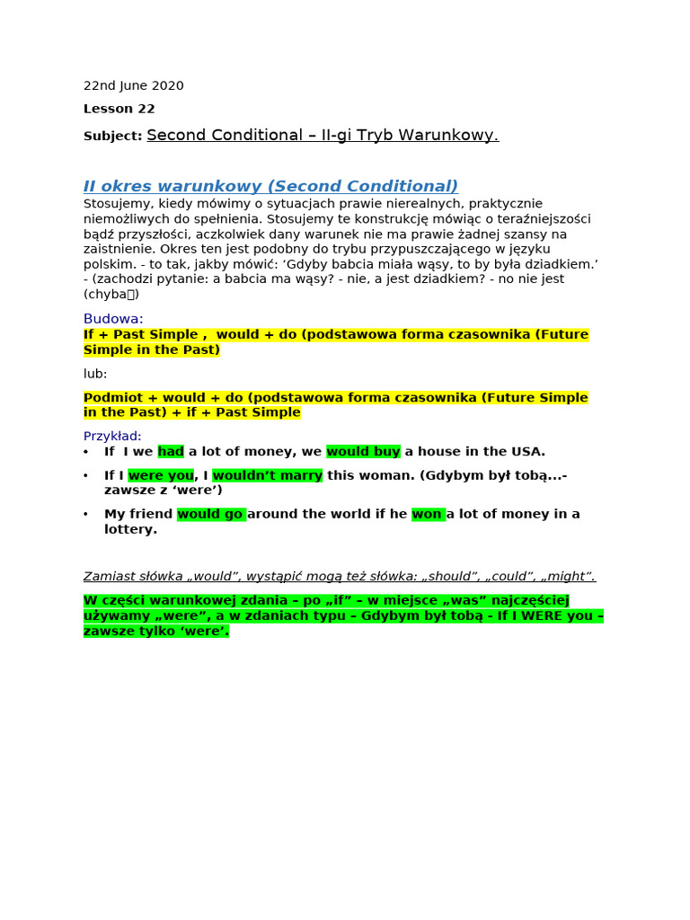 2nd Conditional - Klasa 7 | PDF