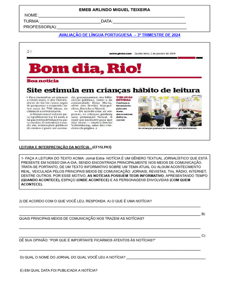 Interpretação de Notícias para Crianças | PDF | Comunicação | Jornalismo