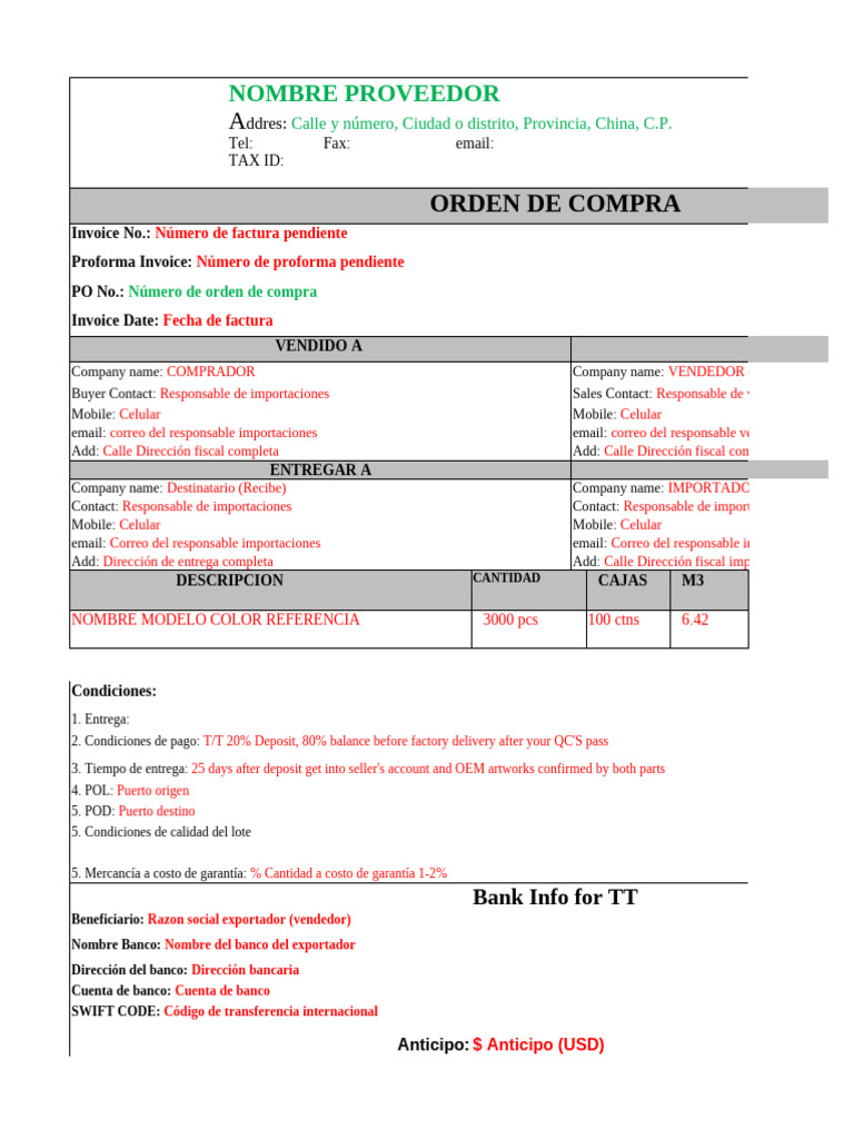 Orden de Compra Detallada y Condiciones | PDF | Transferencia bancaria ...