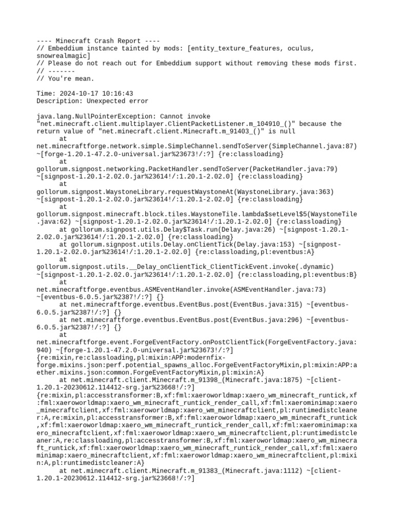 Minecraft Crash Report: Mod Issues | PDF | Computing | Computer Hardware