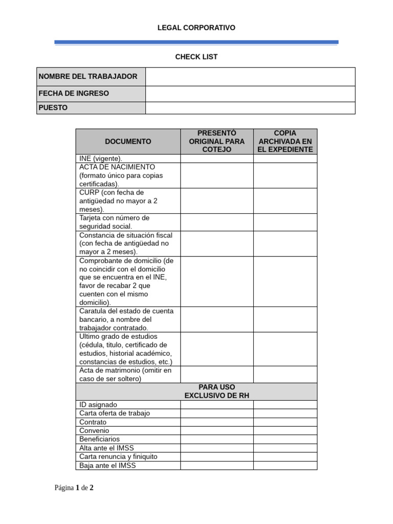Check List Formato Oficial | PDF