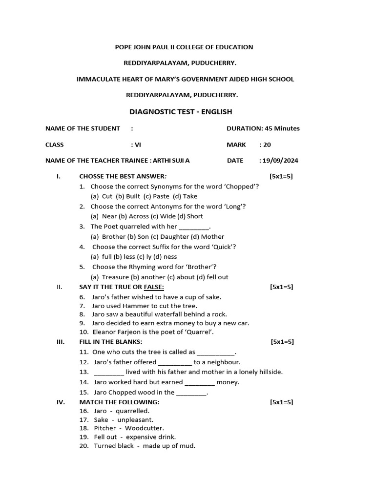 Diagnostic Test 1 020336 Pdf