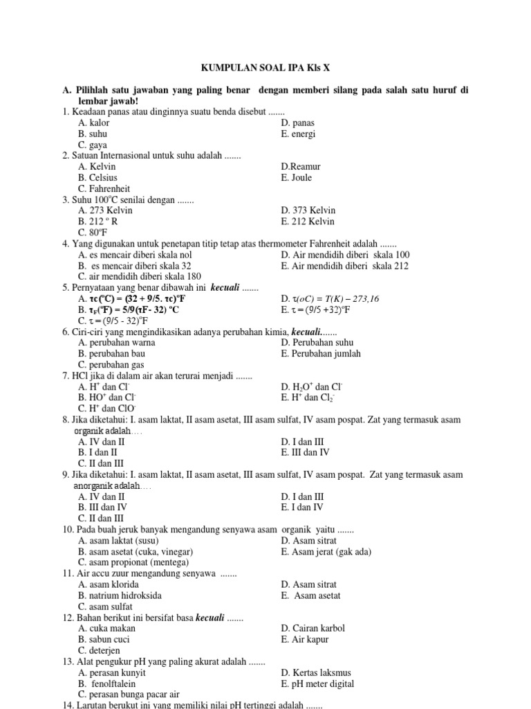 Soal Ipa Kls X Smk Kurtilas