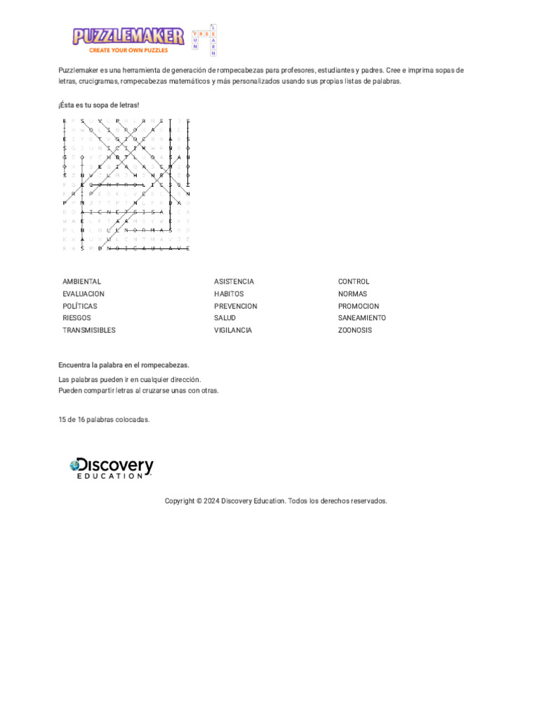 Rompecabezas de b squeda de palabras puzzlemaker de discovery