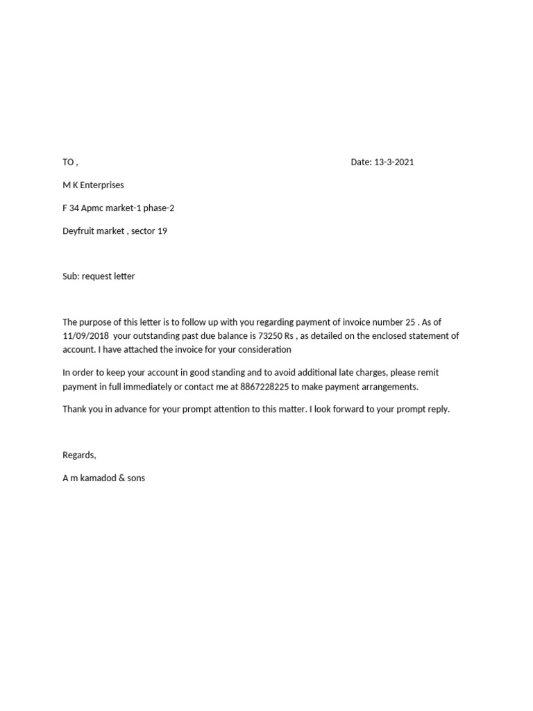 Payment request letter pdf