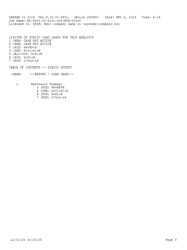 Static Load Cases Analysis Report | PDF