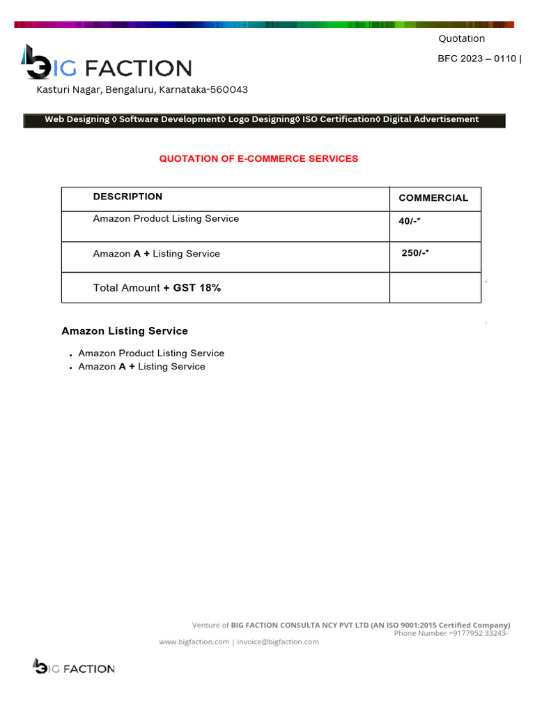 Amazon A+ Listing Service Quotation | PDF