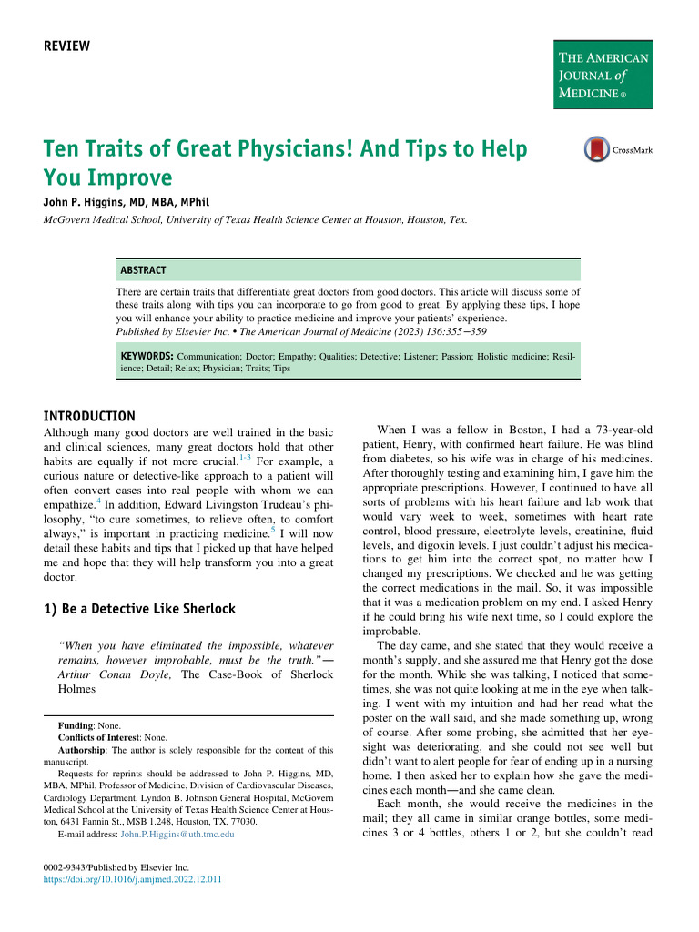 Ten traits of great physicians and tips to help you improve pdf empathy