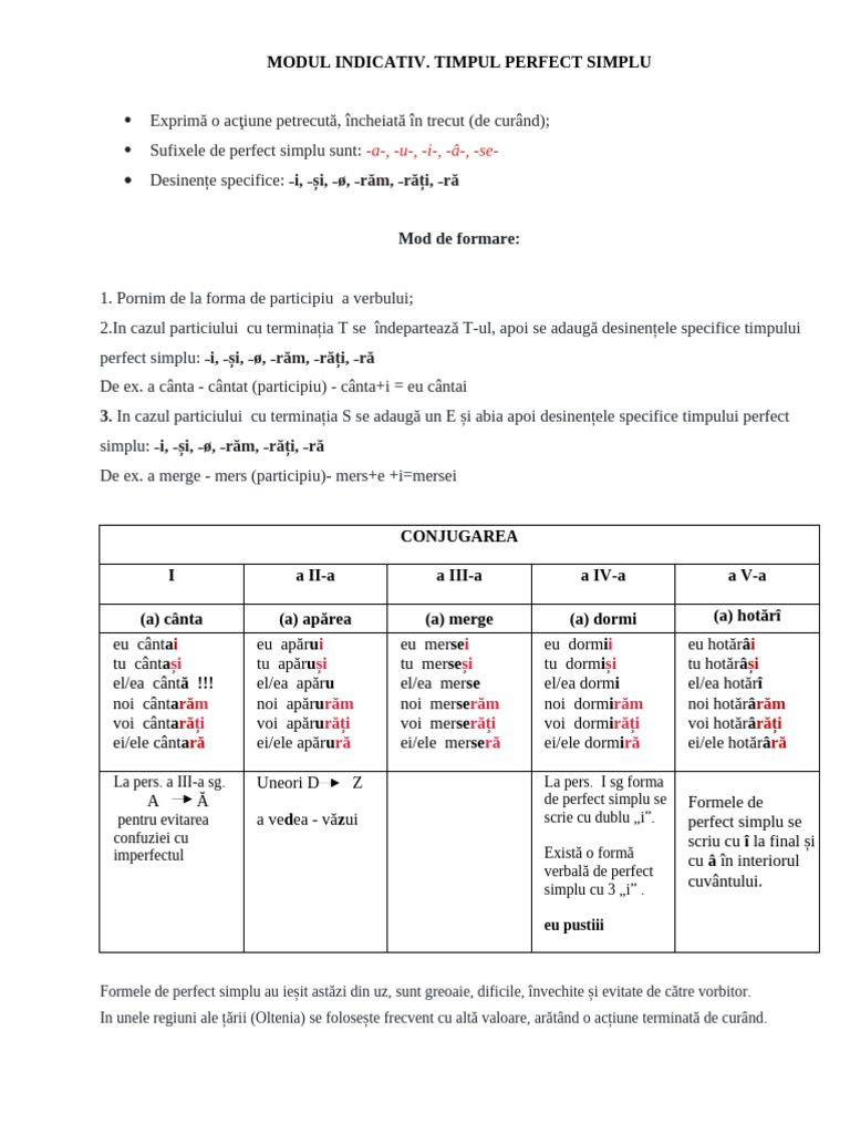 Modul Indicativ - Perfect Simplu | PDF