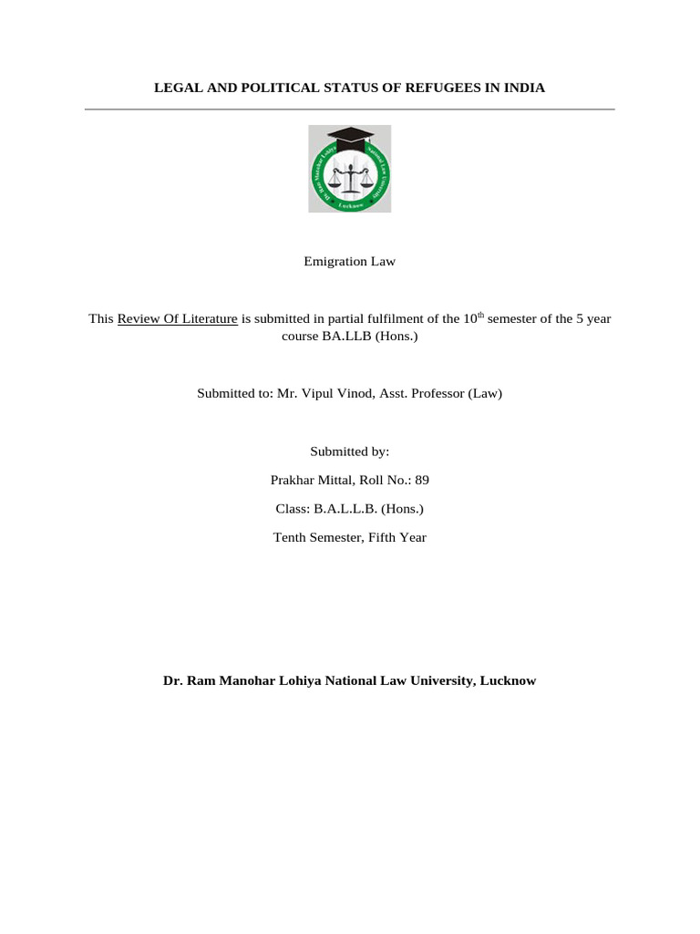 Refugee Legal Status in India | PDF