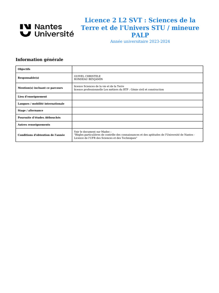 L2 SVT : Sciences de la Terre 2023-2024 | PDF | Géologie | Statistiques