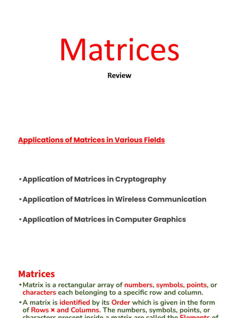 Applications and Types of Matrices | PDF | Matrix (Mathematics ...