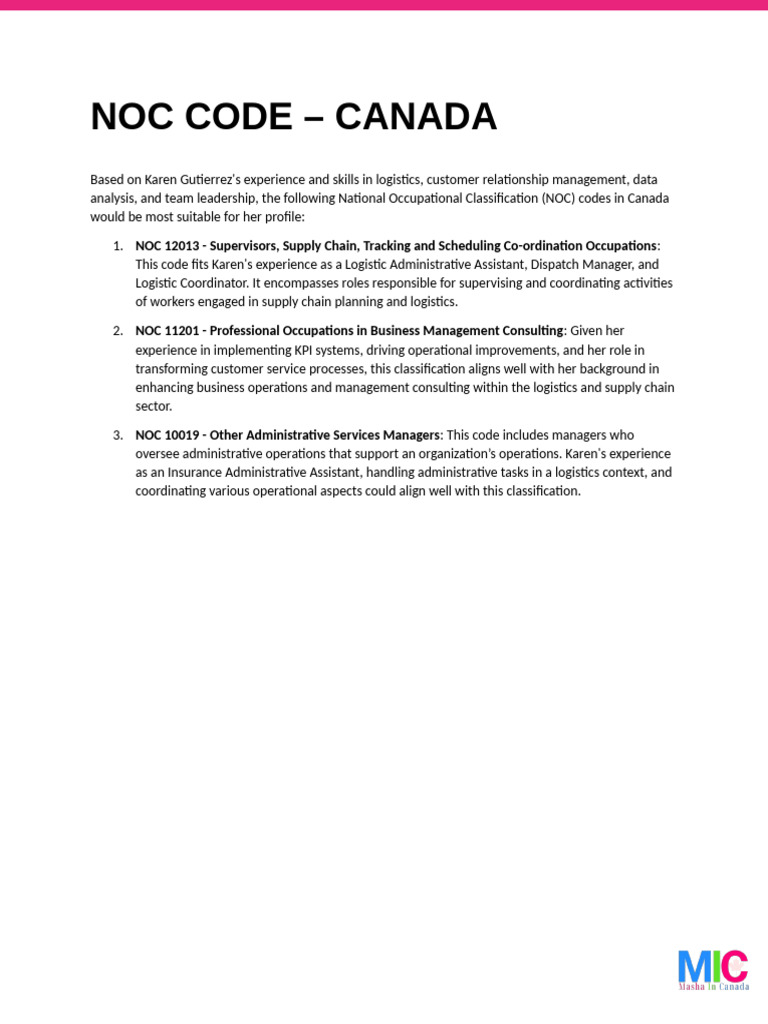 NOC Codes for Logistics Experts | PDF | Logistics | Supply Chain