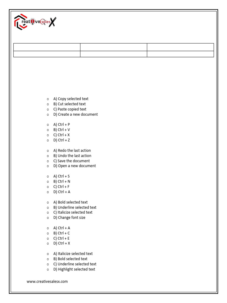 Quiz Shortcut Keys of Ms Word | PDF | Microsoft Word | Control Key