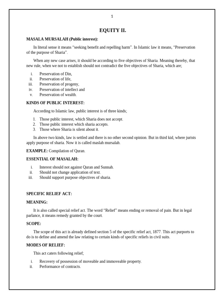Islamic Law and Specific Relief Act Overview | PDF | Legal Remedy ...