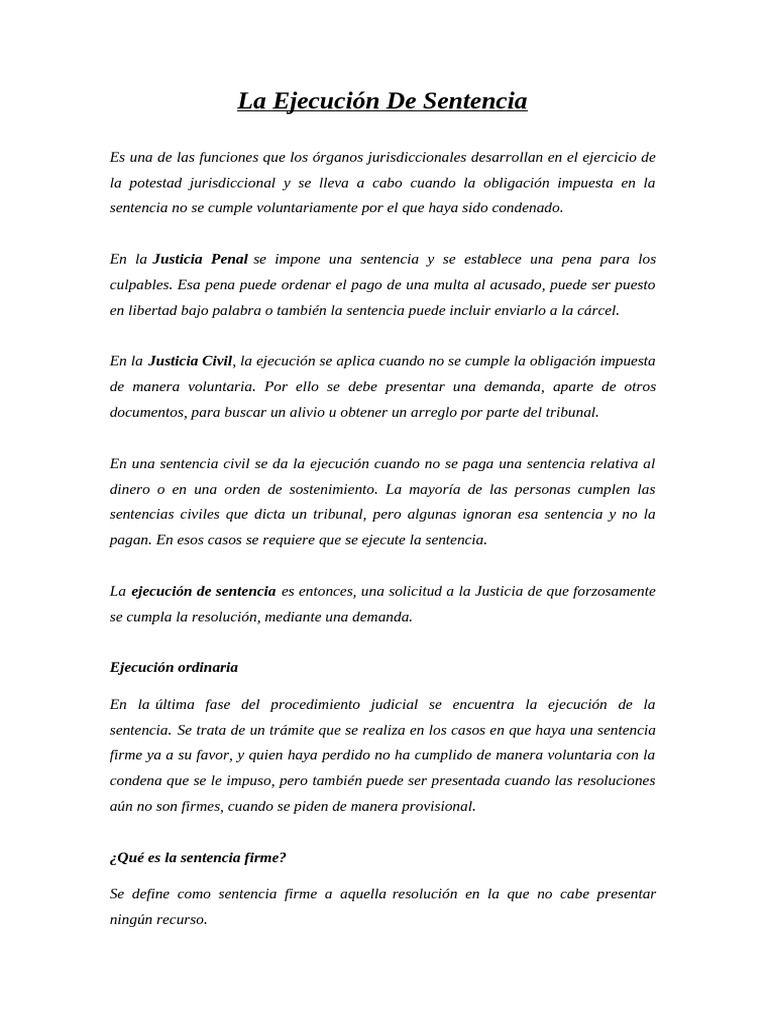 La Ejecución de Sentencia | PDF | Sentencia (ley) | Pena capital