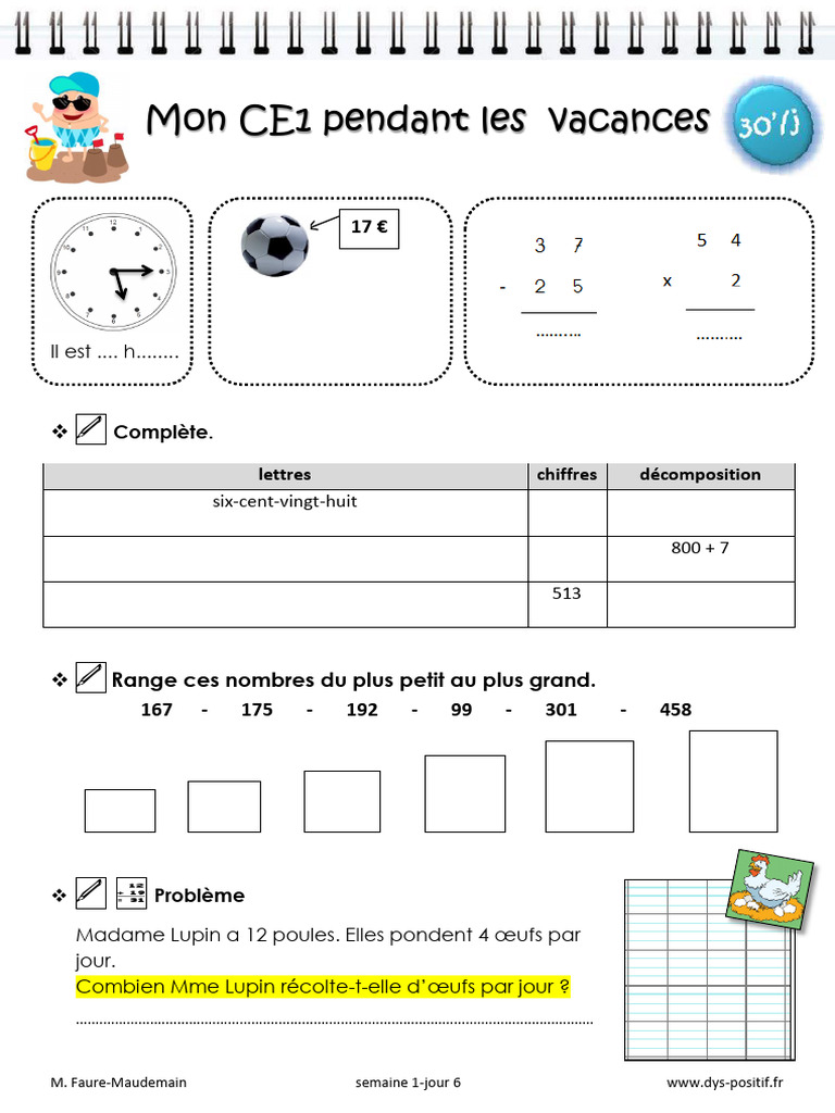Exercices de mathématiques CE1 - Jour 6 | PDF