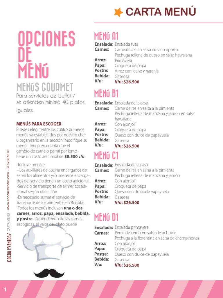 Carta Menú Cocoa Eventos | PDF | Alimentos | Cocina