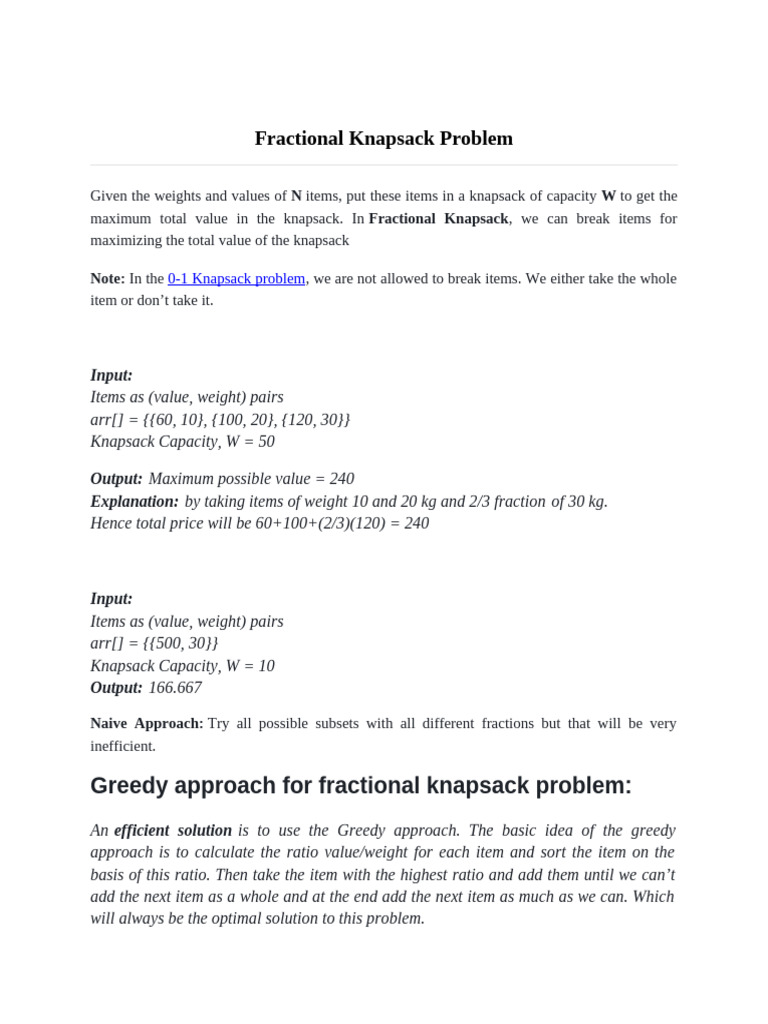 Fractional Knapsack Problem | PDF | Computational Complexity Theory ...