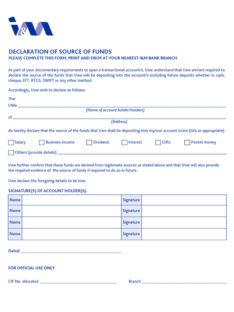 Source of Funds Declaration Form | PDF