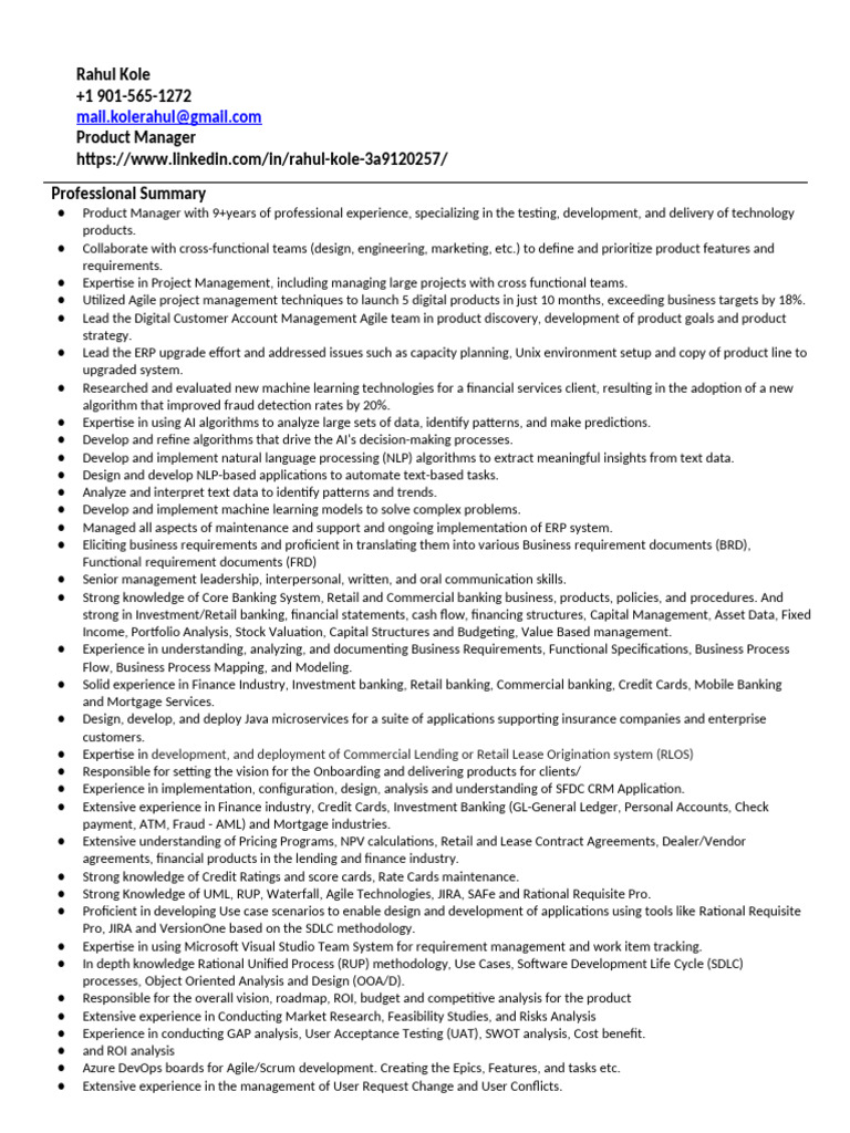 Rahul Kole: Product Manager Profile | PDF | Software Development ...