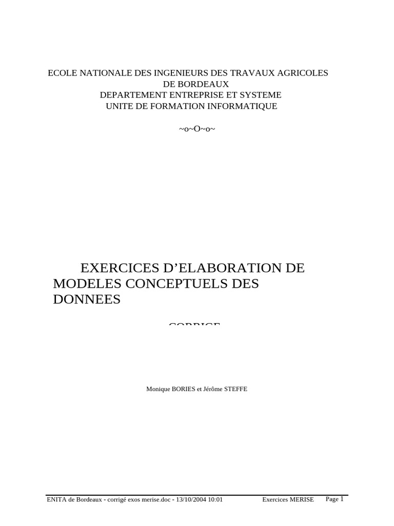 Exercices MERISE Corrigés | PDF | Ingénierie des systèmes