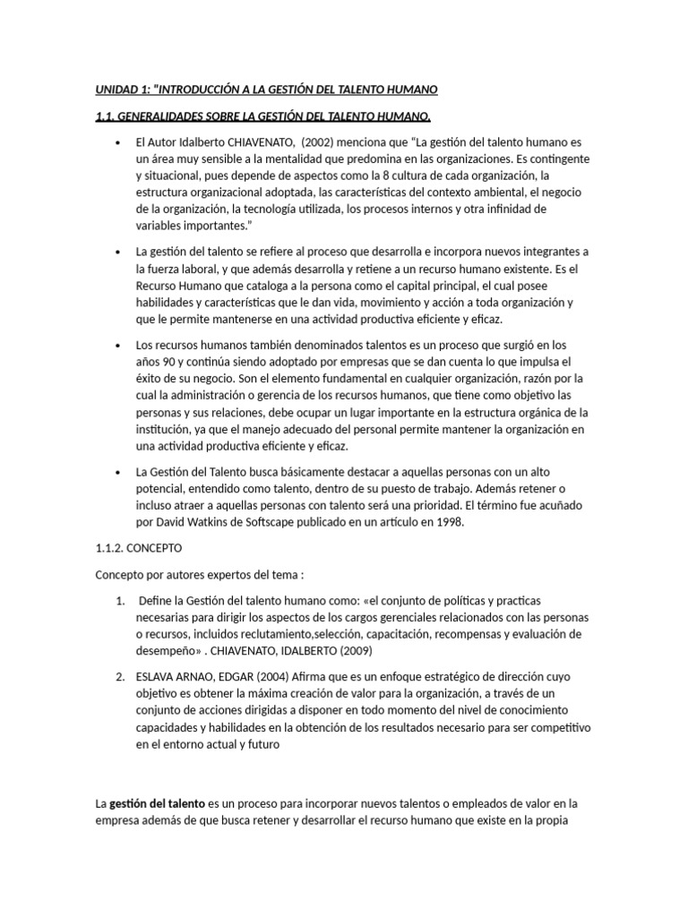 Introducción a la Gestión del Talento Humano | PDF | Gestión del ...